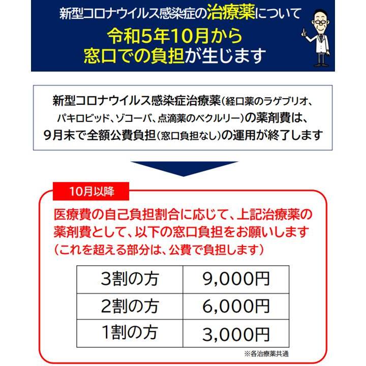 新型コロナウイルス感染症の治療薬、負担額について